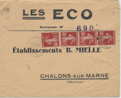 SEMEUSE - 1938 - BEL AFFRANCHISSEMENT Sur ENVELOPPE De ECURY (MARNE) => CHALONS - 1906-38 Semeuse Camée