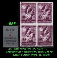 Türkei Rotes Kreuz -  Mi. Nr. 100 - Burak C 58 U - 4er Block Im Dreifachdruck -RRR- (*) - Unused Stamps