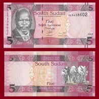 South Sudan P6, 5 Pounds, Dr. John Garang De Mabior / Longhorn Cattle 2015 UNC - Soudan Du Sud