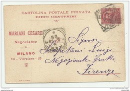 CARTOLINA PRIVATA F.BOLLO 10 CENTESIMI ANNO 1896 - VERZIERE MERCATO VERDURA IN MILANO - Marcophilie