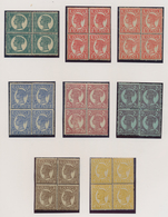 Queensland: 1897/1908, QV Definitives, Assortment Of 14 Mint Blocks Of Four ½d.-2sh., Incl. Some Sha - Storia Postale