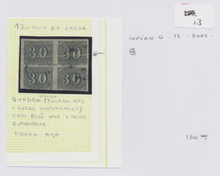 Brasilien: 1849/1861, Lot Of Six Stamps: Verticais 30r. Block Of Four With Distinctive Paper Fold, C - Gebruikt