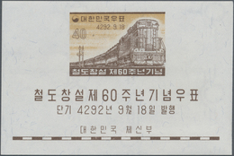 Korea-Süd: 1959, 60 Years Of Korean Railway Miniature Sheet Showing Train With Diesel Locomotive In - Corea Del Sur