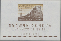 Korea-Süd: 1959, 60 Years Of Korean Railway Miniature Sheet Showing Train With Diesel Locomotive In - Corea Del Sur