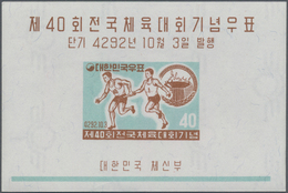 Korea-Süd: 1959, National Sport Games Miniature Sheet Showing Athlets And Olympic Flame In An Invest - Corée Du Sud