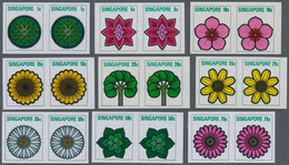 Singapur: 1973, SINGAPORE: Flowers Defintives Set Of Nine 1c. To 75c. In A Lot With About 20 IMPERFO - Singapur (...-1959)