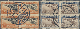 Thailand: 1925, Airmail Stamps 2 S To 1 B, Perforation 14 - 15 In Cancelled Blocks Of Four. - Thaïlande