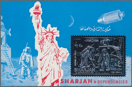 Thematik: Raumfahrt / Astronautics: 1970, Sharjah, 4r. Silver Souvenir Sheet "Moon Landing", 187 Pie - Otros & Sin Clasificación