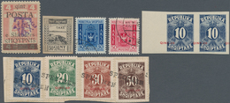 Albanien - Portomarken: 1919/1940, Mint And Used Assortment On Retail Cards Incl. 1919 Variety "shif - Albanien