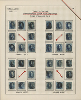 Belgien: 1851/1854, 20c. Blue, Group Of 32 Used Copies With Retouched (extended) Frame Lines In Corn - Collezioni