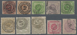 Dänemark: 1851-1880 Ca.: More Than 50 Used Stamps Of Early Issues Of Denmark And Danish West Indies, - Briefe U. Dokumente