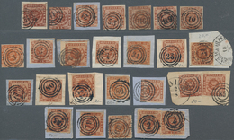 Dänemark: 1851-63, Collection Of 57 Used Stamps Cancelled By Various Numerals, With One 4 R.B.S., Al - Covers & Documents