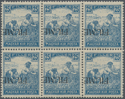 Fiume: 1920, Hungary 25f. Ultramarine With INVERTED Overprint ‚FIUME‘ In A Lot With 32 Stamps In Blo - Fiume