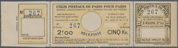 Frankreich - Postpaketmarken: 1930, Three-part Coupon 'COLIS POSTAUX DE PARIS POUR PARIS' 2fr.00 Yel - Sonstige & Ohne Zuordnung