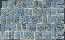 Italien: 1927, Air Mail 80 Cent On 1 Lira Blue, 50 Stamps Used, Sassone Catalogue Value 30.000,- - Colecciones