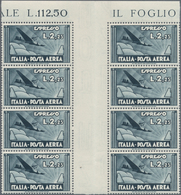 Italien: 1933, Air Mail Issue 2,25 Lire Slate Gutter Pairs, 100 Mint Never Hinged Pairs, Sassone Cat - Collections
