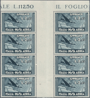 Italien: 1933, Air Mail Issue 2,25 Lire Slate Gutter Pairs, 100 Mint Never Hinged Pairs, Sassone Cat - Lotti E Collezioni