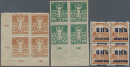 Jugoslawien: 1918/1919, Issues For Croatia, Mint Assortment Of 36 Stamps Within Multiples, Showing V - Storia Postale