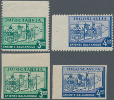 Jugoslawien: 1937, Balkan Entente, Specialised Assortment Of 27 Stamps, Showing Imperf. Set, Both Pa - Briefe U. Dokumente