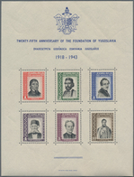 Jugoslawien: 1943, 25 Years Yugoslavia Miniature Sheet With Different Personalities In A Lot With Ap - Covers & Documents