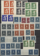 Kroatien: 1942/1943, U/m Assortment Of 202 Imperforate Stamps Within Units Like Blocks Of Four And A - Kroatië