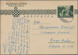 Kroatien - Ganzsachen: 1941/44 7 Unused And Used Postal Stationery Postcards, Once With Censorship A - Kroatië