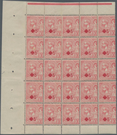 Monaco: 1914, Red Cross, 5c. On 10c. Rose, Three Panes Of 25 Stamps Each (=75 Stamps In Total), Unmo - Usati