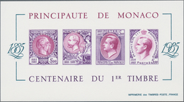 Monaco: 1985, Stamp Centenary Souvenir Sheet, Epreuve De Luxe In Differing Colours "Lilac/Purple" On - Used Stamps