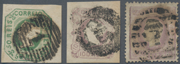 Portugal: 1853/1870, Three Better Stamps Used: Maria II. 50 R. And 100 R. (Mundifil 3/4) With Good M - Other & Unclassified