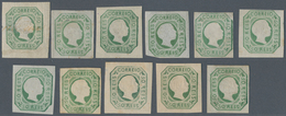 Portugal: 1855, Pedro 50 R. Green, Lot Of Eleven Copies And Reprints, Mint Hinged. Mostly In Good Co - Other & Unclassified