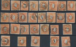 Portugal: 1866, Luis I. "Fita Curva" 80 R. Orange, Lot Of 41 Used Copies, Many With A Good Margin An - Other & Unclassified