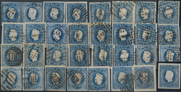 Portugal: 1866, Luis I. "Fita Curva" 120 R. Blue, One Unused And 56 Used Copies Of This Stamp, Many - Other & Unclassified