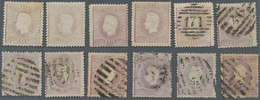 Portugal: 1870, Luis I. "Fita Curva" Perforated 240 R. Purple, Lot Of Four Unused And Eight Used Cop - Altri & Non Classificati