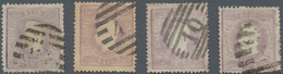 Portugal: 1870, Luis I. "Fita Curva" Perforated 240 R. Purple, Lot Of Four Used Copies Of This Rare - Other & Unclassified