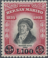 San Marino: 1948, Melcchiorre Delfico 15c. Carmine/black Surcharged ‚L.100‘ In A Lot With 15 Stamps, - Usati