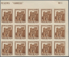 Spanien: 1932, Toldeo Sun Gate 10pta. Brown In A Lot With Approx. 600 IMPERFORATE Stamps Incl. Many - Storia Postale