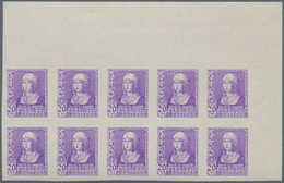 Spanien: 1938, Queen Isabella Definitives Five Different IMPERFORATE Stamps In Different Quantities - Brieven En Documenten