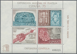 Spanien: 1975, International Stamp Exhibition ESPANA ’75 Set Of Two Miniature Sheets In A Lot With A - Brieven En Documenten