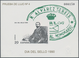 Spanien: 1990, Stamp Day (Rafael Alvarez Sereix) Imperforate Special Miniature Sheet In Black And Gr - Lettres & Documents