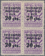 Spanien - Zwangszuschlagsmarken Für Barcelona: TELEGRAPH STAMPS: 1942/45, Provisional Issue 1pta. Vi - War Tax