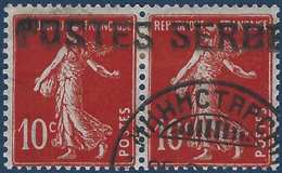 France Postes Serbes à Corfou N° 5 Paire 10c Semeuse N°138 Obliteration Serbe R - Guerre (timbres De)