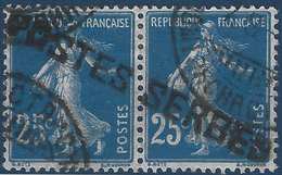 France Postes Serbes à Corfou N° 8 Paire 25c Semeuse N°140 Obliteration Serbe RR - Guerre (timbres De)