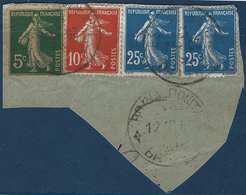 France Postes Serbes  Fragment N°137, 138 & 140x2 Obliteration Serbe R - War Stamps