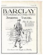 1925 Barclay Sporting Tailor Pour La Chasse - Avenue De L'Opéra Paris - Ses Costumes, Chaussures... Hôtel Cecil London - Advertising