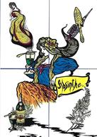 CPM ABSINTHE Puzzle De 4 Cartes Sur L'absinthe Type Art Nouveau Femme Tirage Limité En 16 Exemplaires Numérotés Signés - Bandes Dessinées