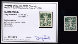 Croatia Kroatien SHS Yugoslavia / 90 U / Attest, Gepruften - Kurzbefund Zrinjscak - Unused Stamps