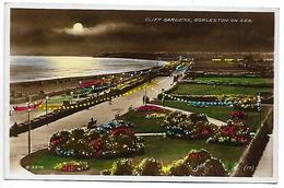 Real Photo Colour Postcard, Gorleston-on-sea At Night, Cliff Gardens, Gt. Yarmouth. Seaview, Promenade. - Great Yarmouth