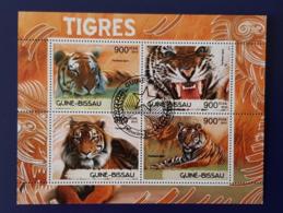 GUINEE BISSAU, Tigres, Feuillet 4 Valeurs émis En 2012. Oblitéré, Used. - Raubkatzen