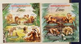 OUGANDA, Lions, FELINS. 2 Feuillets 4 Valeurs émis En 2012. Oblitéré, Used. - Raubkatzen