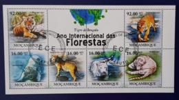 MOZAMBIQUE, Tigres Du Bengale, Pantheres, FELINS. 1 Feuillets 6 Valeurs émis En 2011. Oblitéré, Used. - Felinos